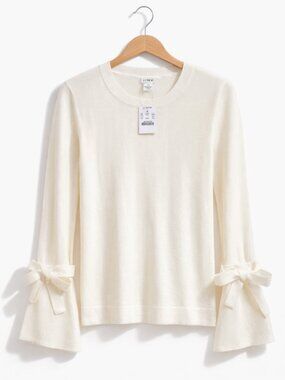 NWT J.Crew 100% Cotton Bell Sleeve Crewneck Sweater Top | Ivory | XXS